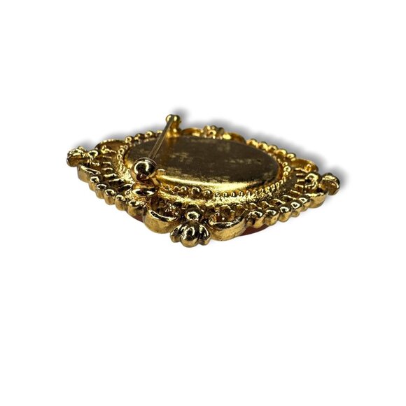 Vintage Avon Gold Tone Cameo Perfume Solid Locket Brooch - Picture 10 of 10